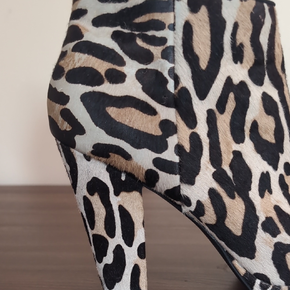 Aldo Calf Hair Leather Leopard Print Ankle Boots Size 9 - Picture 5 of 11